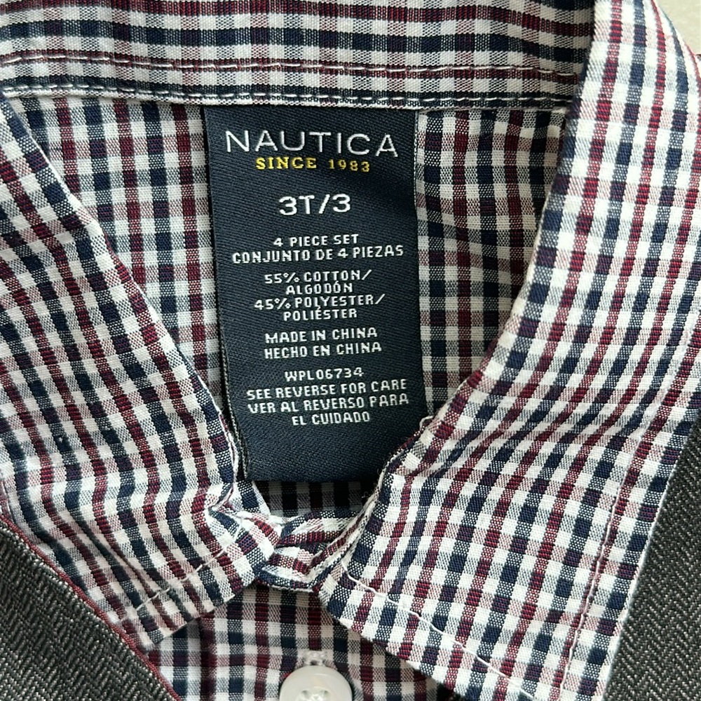 NWT Nautica 3pieces Checkered Shirt and Vest Set Size 3-T (Boy) - Picture 13 of 16